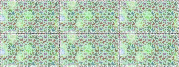 Raster Kelebekleri deseni. Tarafsız ve yeşil renkli resimler tropikal kelebeklerle birlikte. Duvar kağıtları, web sayfası geçmişi, yüzey dokuları, tekstil için mükemmel. Soyut, kusursuz arkaplan.