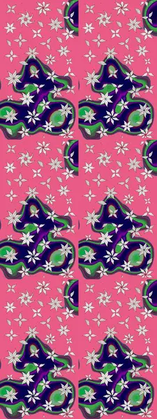 Raster illüstrasyonu. Raster deseni. Patlayan çiçekler soyut olarak yerleştirilmiş. Nazikçe, bahar çiçekleri pembe renklerde.