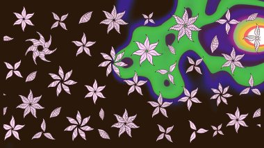 Çiçekli çiçek deseni, suluboya. Süslü kumaş deseni. Raster deseni.