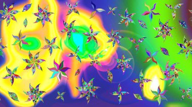 Küçük çiçekli yay deseni çiz. Raster illüstrasyonu. Suluboya tarzında yeşil renkler üzerine.