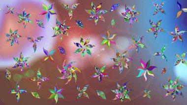 Kahverengi renkli çiçekler. Raster illüstrasyonundaki çiçek desenli çizim. Renkli Bahar Teması eskiz kalıbı. Düz Çiçek Elementleri Tasarımı.