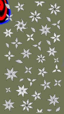 Eskiz arkaplan modeli. Raster - stok. Yapraklı çiçekler ve yeşil renkli papatya çiçekleri..