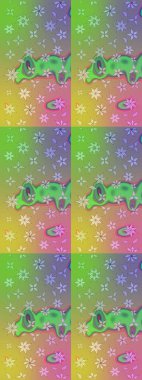 Raster illüstrasyonu. Yumuşak, yeşil renkli bahar çiçekleri. Yaprak ve çiçeklerin suluboya resmi, yeşil renkte çizim deseni.