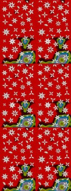 Kırmızı renklerde çiçek desenli çizimler, el yapımı papatyalar, papatyalar. Tekrar eden çiçek arkaplanı, zarif kırmızı çiçek duvar kağıdı.