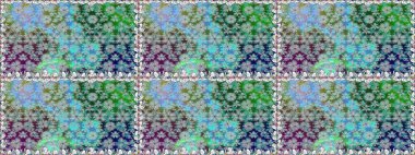 Mavi renkte etnik çiçeklerle kusursuz bir desen. Raster Çiçek İllüstrasyonu güzel tekstil..