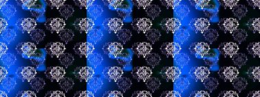 Raster illüstrasyonu. Mavi, siyah ve menekşe renginde mavi, siyah ve mor papatya deseni. Mavi, siyah ve mor renklerde.