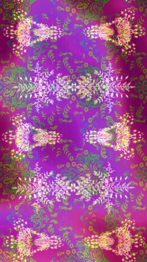 Raster kış deseni. Çiçek Elementleri 'nin soyut geçmişi. Menekşe, mor ve yeşil renkler üzerine tasarım. Raster illüstrasyonu.