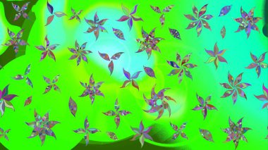 Raster illüstrasyonundaki çiçek desenli çizim. Renkli Yaz Temalı eskiz kalıbı. Düz Çiçek Elementleri Tasarımı. Yeşil renkte çiçekler.