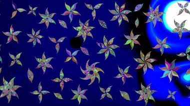 Mavi renkli çiçekler. El çizimi çiçekli soyut çizim kalıbı. Raster illüstrasyonu.