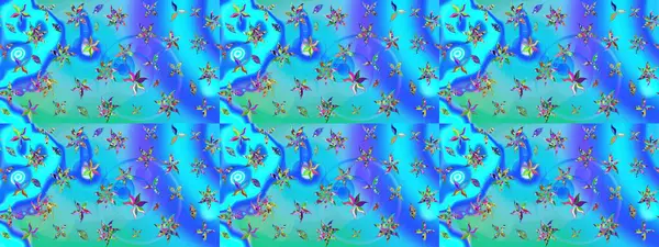 Mavi renkli Asya tekstili. Raster illüstrasyonu. Çiçek desenini çiz.