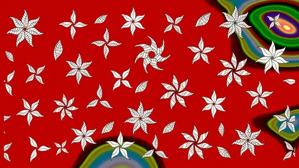 Kırmızı renklerde Asya tekstili. Çiçek desenli çizim. Raster illüstrasyonu.