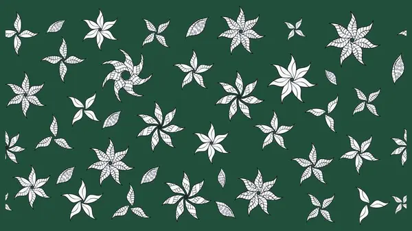 Yeşil renkli çiçekler. El çizimi çiçekli soyut çizim kalıbı. Raster illüstrasyonu.