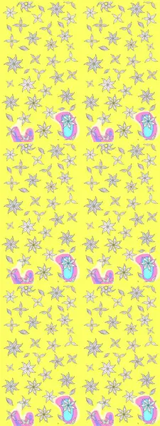 Varicoloyellow Raster çizimi. Küçük çiçekteki sevimli çiçek deseni. Birçok sarı soyut çiçekli tropikal çizim deseni.