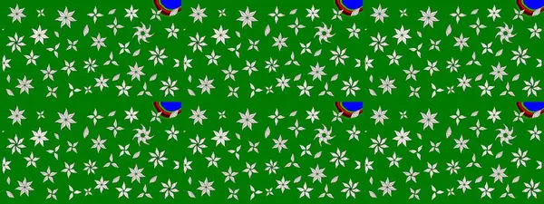 Çiçekli ipek eşarp. Yeşil yeşile. El çizimi çiçek unsurları olan soyut çizim raster deseni. 1950-1960 motifleri. Retro tekstil tasarım koleksiyonu.