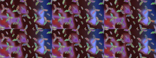 Kar taneleri, radyal kahverengi, mor ve mor renkler. Renkli arka planda güzel kar taneleri. Raster illüstrasyonu..