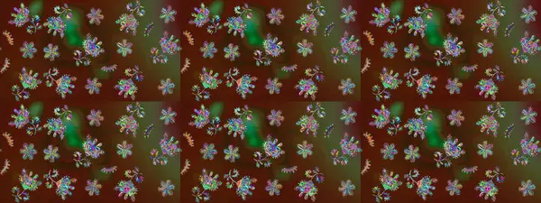 Çiçek ve yapraklı çiçek deseni. Raster illüstrasyonu. Küçük çiçekli şirin desen.