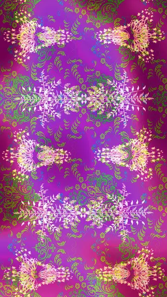 Raster kış deseni. Çiçek Elementleri 'nin soyut geçmişi. Menekşe, mor ve yeşil renkler üzerine tasarım. Raster illüstrasyonu.