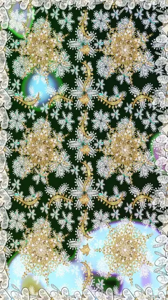 Kusursuz oryantal klasik altın desen. Gri renklerde altın tekrarlayan elementler içeren Raster soyut arkaplanı.