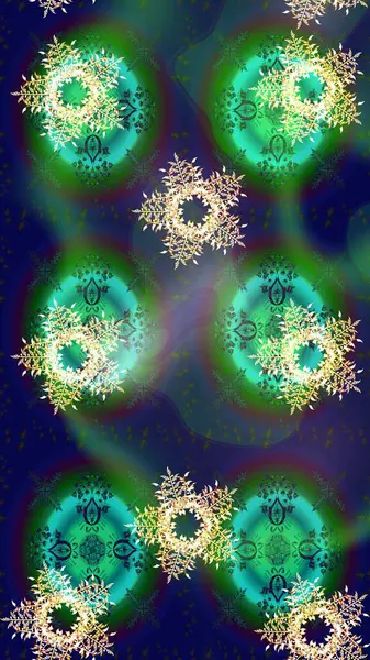 Kar taneleri tasarımı. Son moda kar taneleri ve elementler onun kartlarını gösteriyor. Retro tarzı doku, soyut kış elementleri. Muhteşem tasarım posteri, kapak, yeşil, mavi ve gri renkli kart tasarımı.