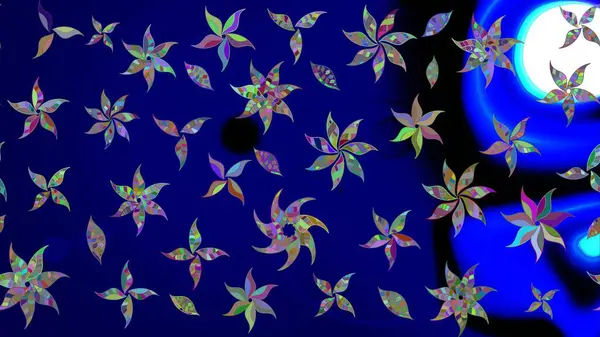 Mavi renkli çiçekler. El çizimi çiçekli soyut çizim kalıbı. Raster illüstrasyonu.