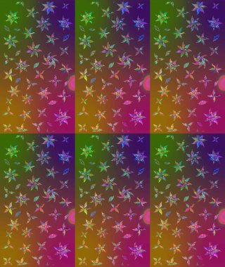 Kahverengi renkte çok kahverengi, zarif küçük çiçekler ve komik böcekler, raster desen, illüstrasyon.