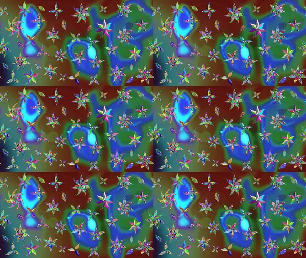 Raster Floral Illustration, Asyalı tekstil. Mavi renkli etnik çiçeklerle zarif eskiz deseni.