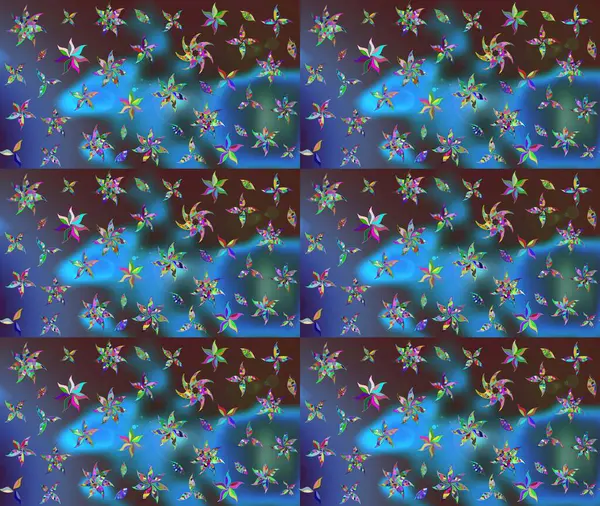 Raster deseni. Yumuşak, mavi renkte yaz çiçekleri. Küçük çiçekteki sevimli çiçek deseni. Raster illüstrasyonu.