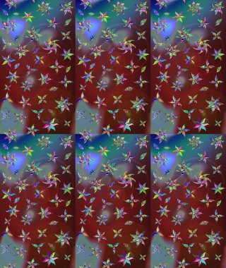 Raster deseni. Raster illüstrasyonu. Patlayan çiçekler soyut olarak yerleştirilmiş. Yumuşak, bahar çiçekleri kahverengi renklerde.