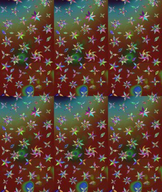 Raster illüstrasyonu. Çiçek ve yapraklı karalama şeklinde Raster çiçek deseni. Yumuşak, bahar çiçekleri kahverengi renklerde.