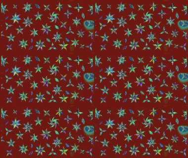 Çiçeksel çizim kalıbının yansıması. Vadinin çiçekleri kırmızı renklerde.