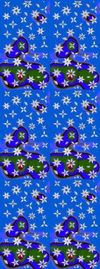 Düz Çiçek Elementleri Tasarımı. Raster illüstrasyonundaki çiçek desenli çizim. Renkli Bahar Teması eskiz kalıbı. Mavi renkte çiçekler.