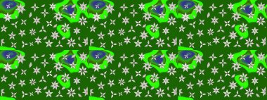 Çiçekli karalama şeklinde Raster çiçek deseni. Yumuşak, yeşil renkli bahar çiçekleri. Raster illüstrasyonu.