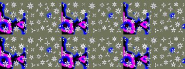 Yeşil renkler üzerine çiçek desenli çizimler, el yapımı papatyalar, papatyalar. Tekrarlayan çiçek arkaplanı, zarif yeşil çiçek duvar kağıdı.