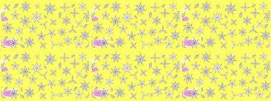 3D çiçekler, eskiz. Raster illüstrasyonu. Sarı renklerde.