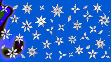 Mavi renkli çiçekler. Çizim çiçek deseni duvar kâğıdı olarak kullanılabilir. Raster illüstrasyonu.