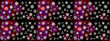 Kumaş desenli papatya çiçeği detayı. Siyah renkte çiçekler.