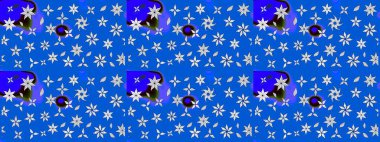 Tropik çiçek desenleri. Raster illüstrasyonu. Mavi renkte çiçekler.