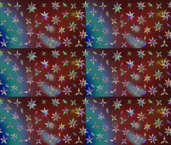 El çizimi. Raster illüstrasyonu. Güzel kumaş deseni. Çiçekler, dallar, otlar ve çiçekler.