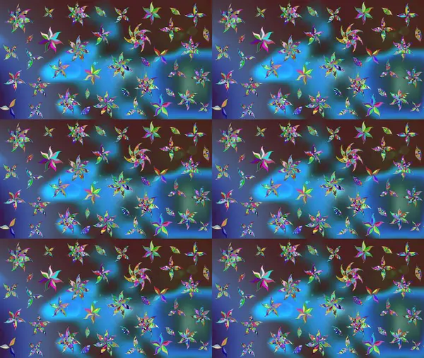 Raster deseni. Yumuşak, mavi renkte yaz çiçekleri. Küçük çiçekteki sevimli çiçek deseni. Raster illüstrasyonu.