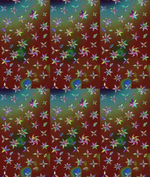 Raster illüstrasyonu. Çiçek ve yapraklı karalama şeklinde Raster çiçek deseni. Yumuşak, bahar çiçekleri kahverengi renklerde.