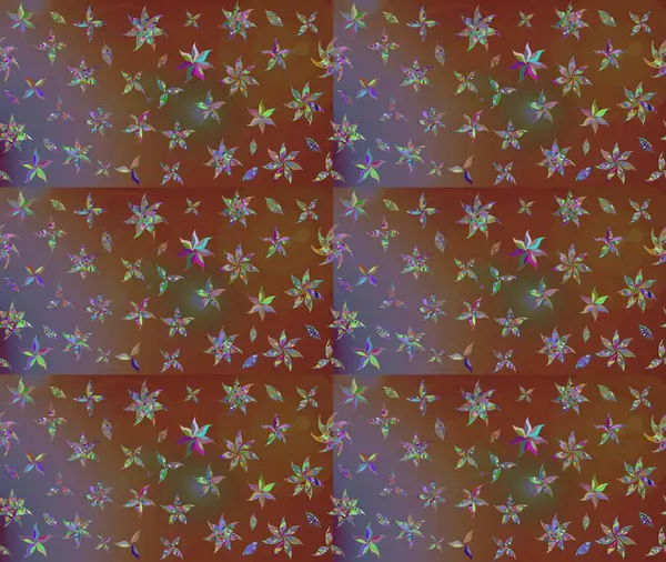 Sevimli çiçek raster deseni. Düz Çiçek Elementleri Tasarımı. Renkli Bahar Teması eskiz kalıbı. Kahverengi renkte çiçekler.