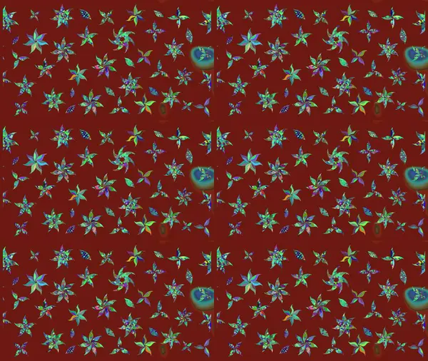 Çiçeksel çizim kalıbının yansıması. Vadinin çiçekleri kırmızı renklerde.