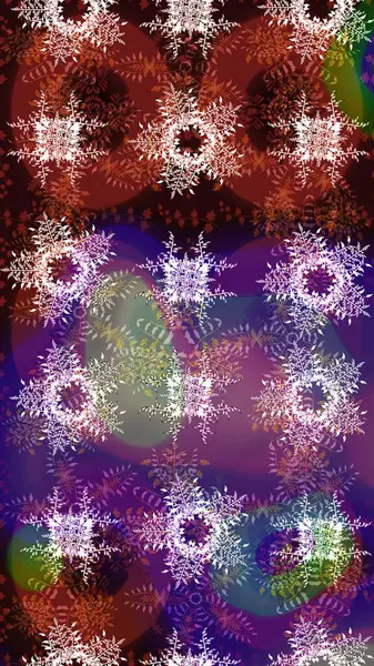 Raster illüstrasyonu. Bokeh kahverengisi, mor, nötr ve kar taneleriyle dekoratif Noel arkaplanı.