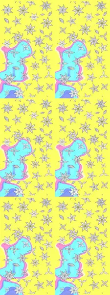 Asya tekstil tarzında. Sarı renkli çiçekler. Raster illüstrasyonu. Raster illüstrasyonu. Çiçek desenini çiz.