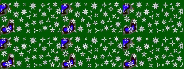 Raster illüstrasyonundaki çiçek desenli çizim. Yeşil renkli çiçekler. Renkli Yaz Temalı eskiz kalıbı. Düz Çiçek Elementleri Tasarımı.