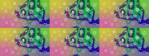 Raster illüstrasyonundaki çiçek desenli çizim. Yeşil renklerde. Güzel kumaş deseni. Raster illüstrasyonu.