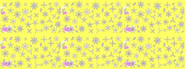 3D çiçekler, eskiz. Raster illüstrasyonu. Sarı renklerde.