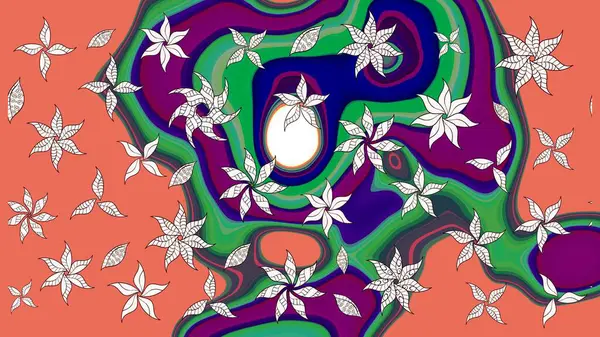 Raster illüstrasyonu. Çizim çiçek deseni duvar kâğıdı olarak kullanılabilir. Turuncu renkte çiçekler.