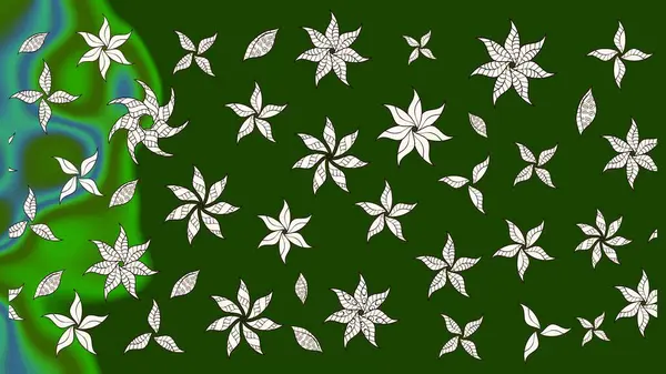 Çiçekli karalama şeklinde Raster çiçek deseni. Yeşil renkli çiçekler. Nazik, narin çiçek arkaplanı.