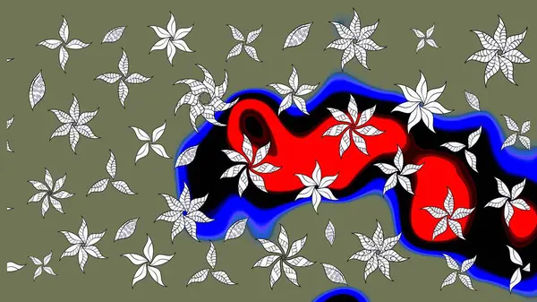 Raster illüstrasyonu. Yeşil renklerde. Yeşil renkte yeşil papatya deseni.